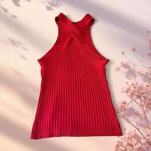 True vintage rare exclusive Georgiou Studio red ribbed front cross top